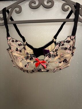 L’Agent by Agent Provocateur Sheer Floral Embroidered Balconette Bra 34D